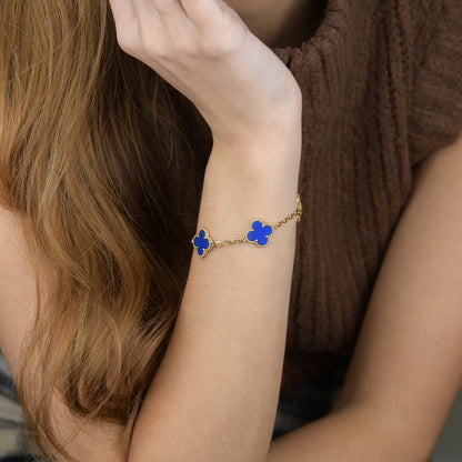 [LuxJewelry]CLOVER 5 MOTIFS BLUE AGATE BRACELET