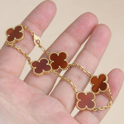 [LuxJewelry]CLOVER 5 MOTIFS RED AGATE  BRACELET