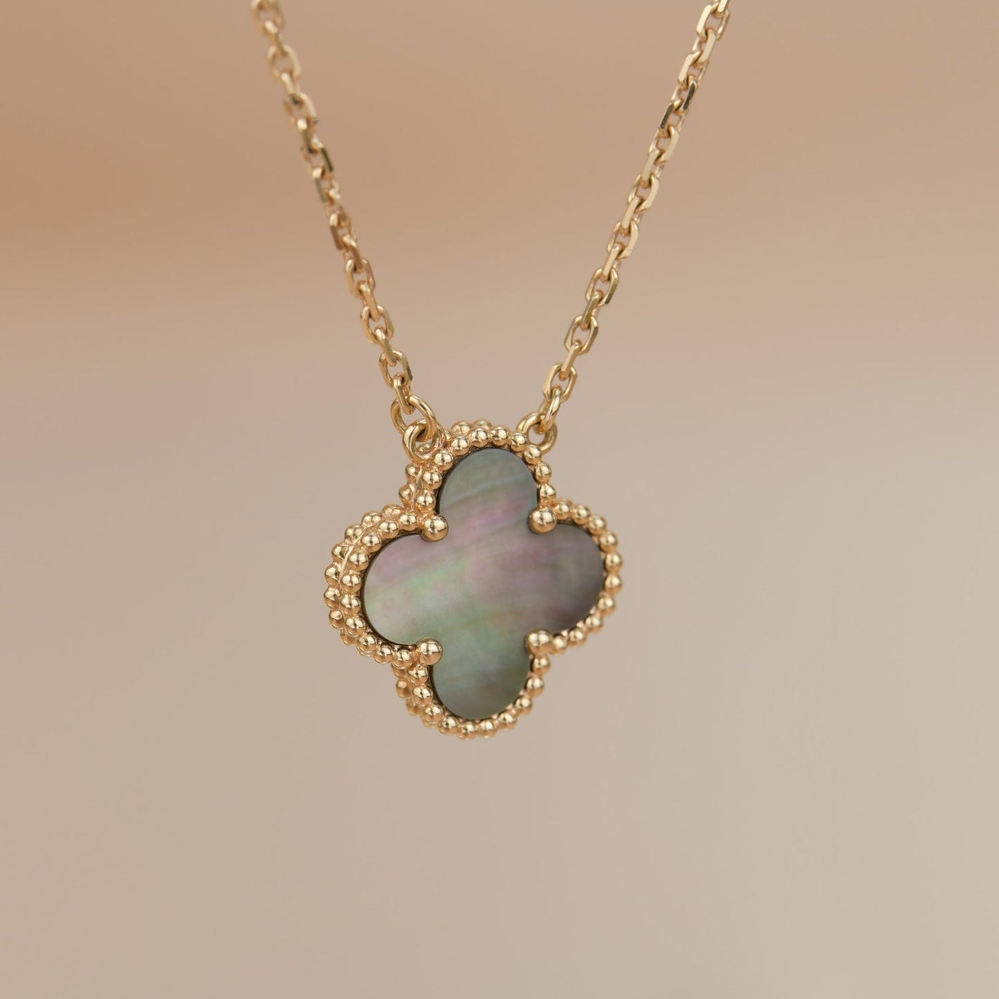 [LuxJewelry]CLOVER 15MM  GRAY MOTHER OF PEARL NECKLACE