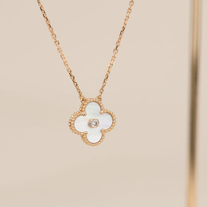 [LuxJewelry]CLOVER 15MM DIAMOND WHITE FRITILLARIA NECKLACE