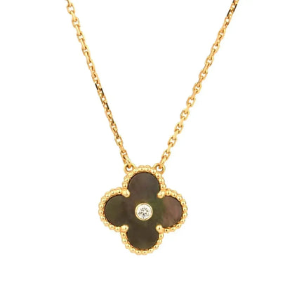 [LuxJewelry]CLOVER 15MM DIAMOND AND MOTHER-OF-GREY NECKLACE