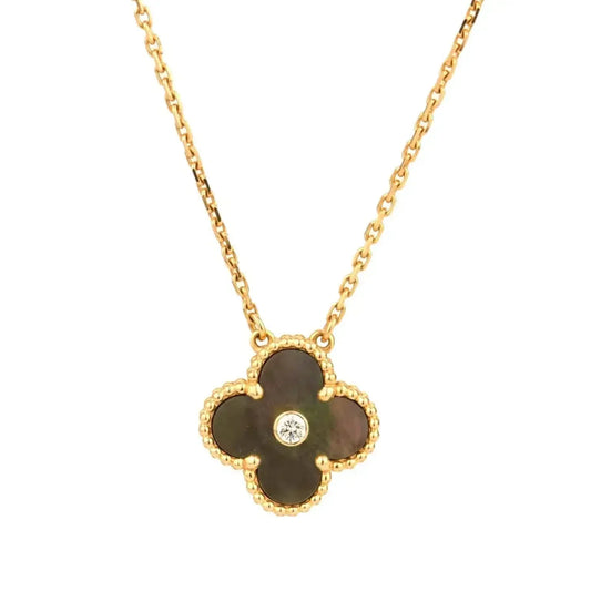 [LuxJewelry]CLOVER 15MM DIAMOND AND MOTHER-OF-GREY NECKLACE