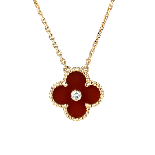 [LuxJewelry]CLOVER 15MM DIAMOND CARNELIAN NECKLACE