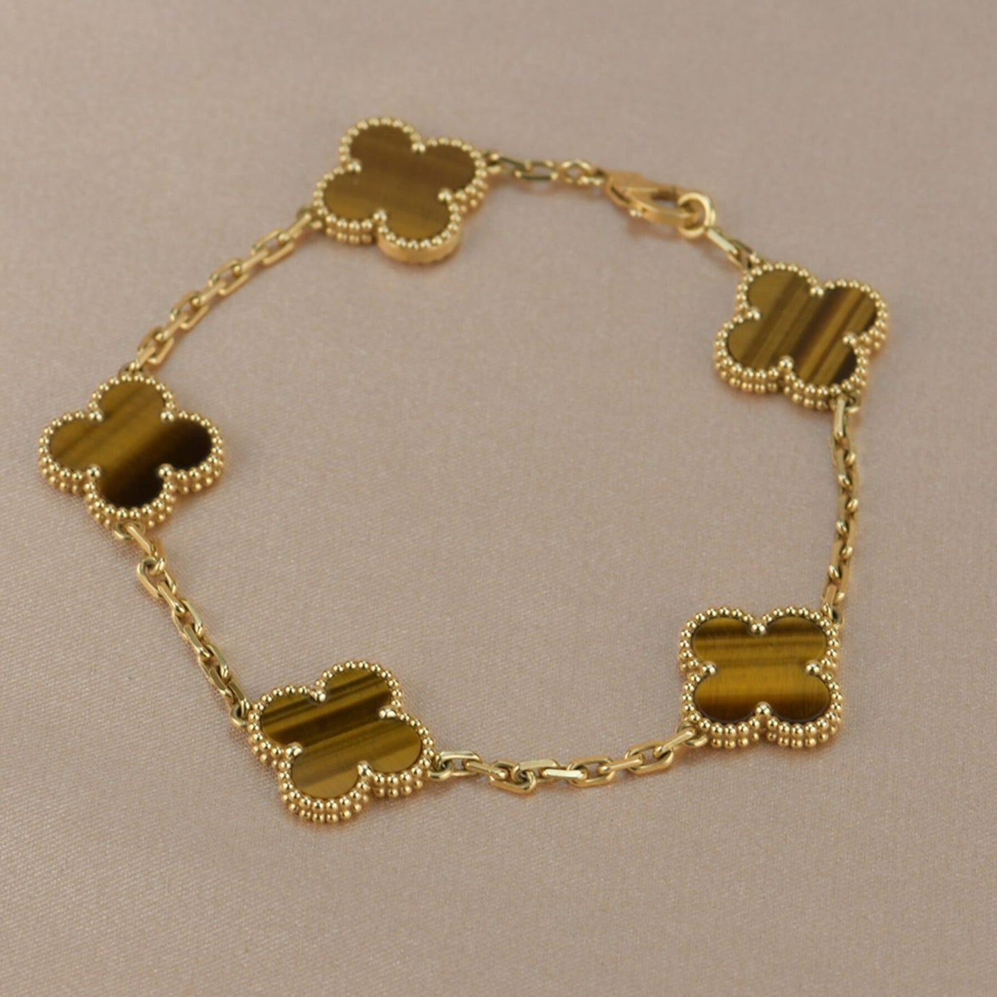 [LuxJewelry]CLOVER  5 MOTIFS TIGER EYE BRACELET