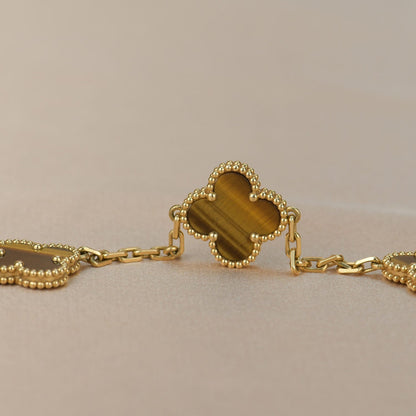 [LuxJewelry]CLOVER  5 MOTIFS TIGER EYE BRACELET