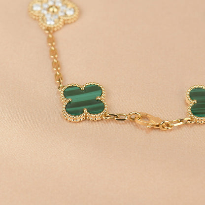 [LuxJewelry]CLOVER  5 MOTIF MALACHITE DIAMOND BRACELET