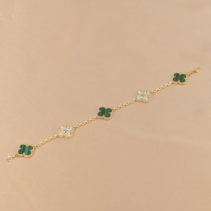 [LuxJewelry]CLOVER  5 MOTIF MALACHITE DIAMOND BRACELET