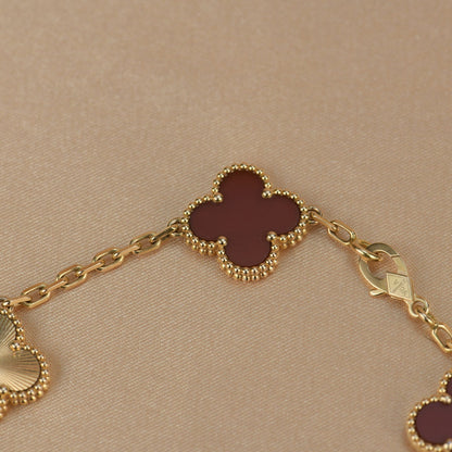 [LuxJewelry]CLOVER  5 MOTIFS CARNELIAN GOLD BRACELET