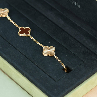 [LuxJewelry]CLOVER  5 MOTIFS CARNELIAN GOLD BRACELET