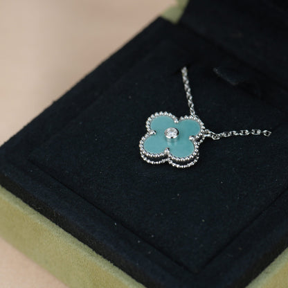 [LuxJewelry]CLOVER 15MM DIAMOND SVRES PORCELAIN  NECKLACE SILVER