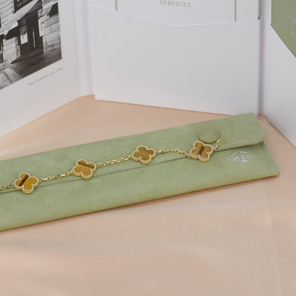 [LuxJewelry]CLOVER  5 MOTIFS TIGER EYE BRACELET