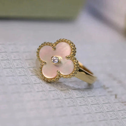 [LuxJewelry]CLOVER PINK MOP RING GOLD DIAMOND