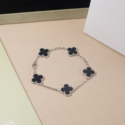 [LuxJewelry]CLOVER 5 MOTIF ONYXS  BRACELET SILVER