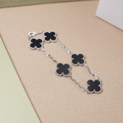 [LuxJewelry]CLOVER 5 MOTIF ONYXS  BRACELET SILVER