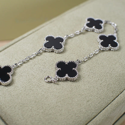 [LuxJewelry]CLOVER 5 MOTIF ONYXS  BRACELET SILVER