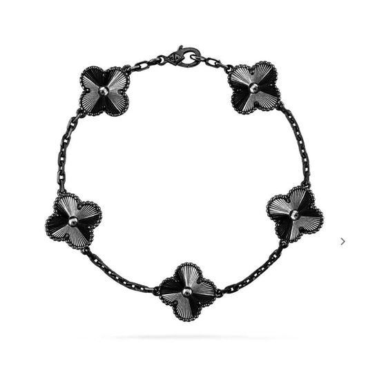 [LuxJewelry]CLOVER 5 MOTIF BLACK BRACELET