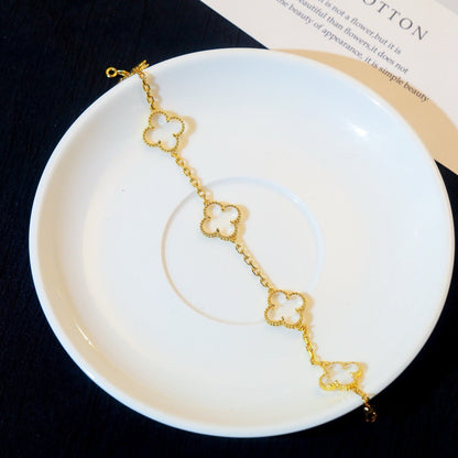 [LuxJewelry]CLOVER 5 MOTIF ROCK CRYSTAL PINK GOLD BRACELET
