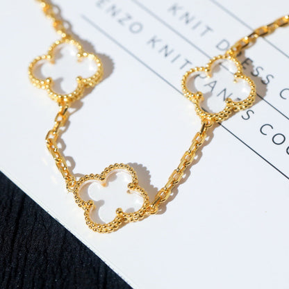 [LuxJewelry]CLOVER 5 MOTIF ROCK CRYSTAL PINK GOLD BRACELET