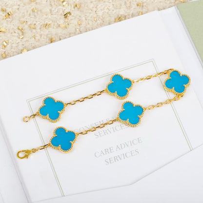 [LuxJewelry]CLOVER 5 MOTIFS TURQUOISE BRACELET