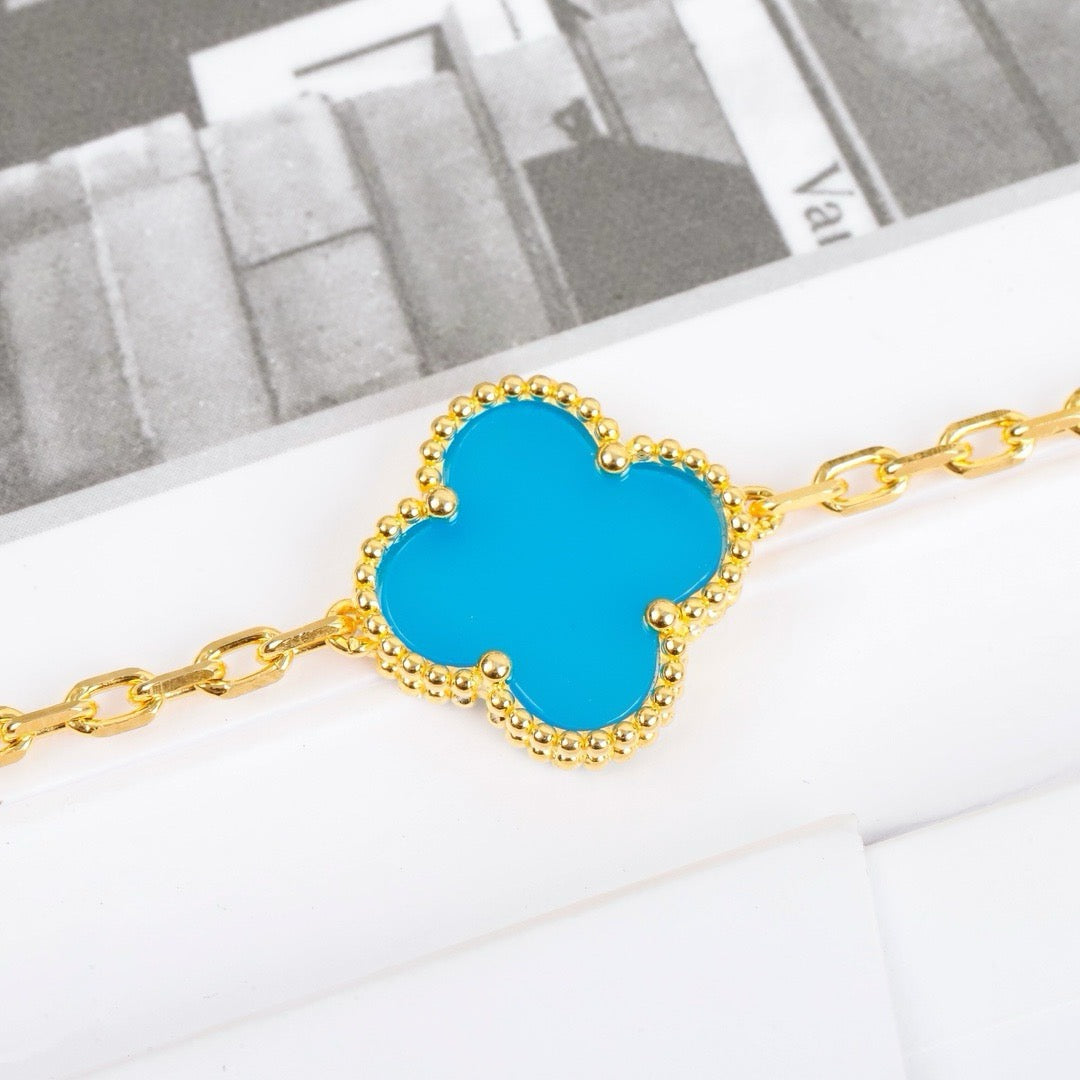 [LuxJewelry]CLOVER 5 MOTIFS TURQUOISE BRACELET