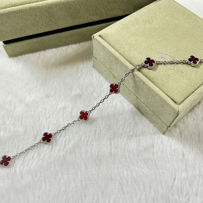 [LuxJewelry]CLOVER 6 MOTIF RED AGATE BRACELET