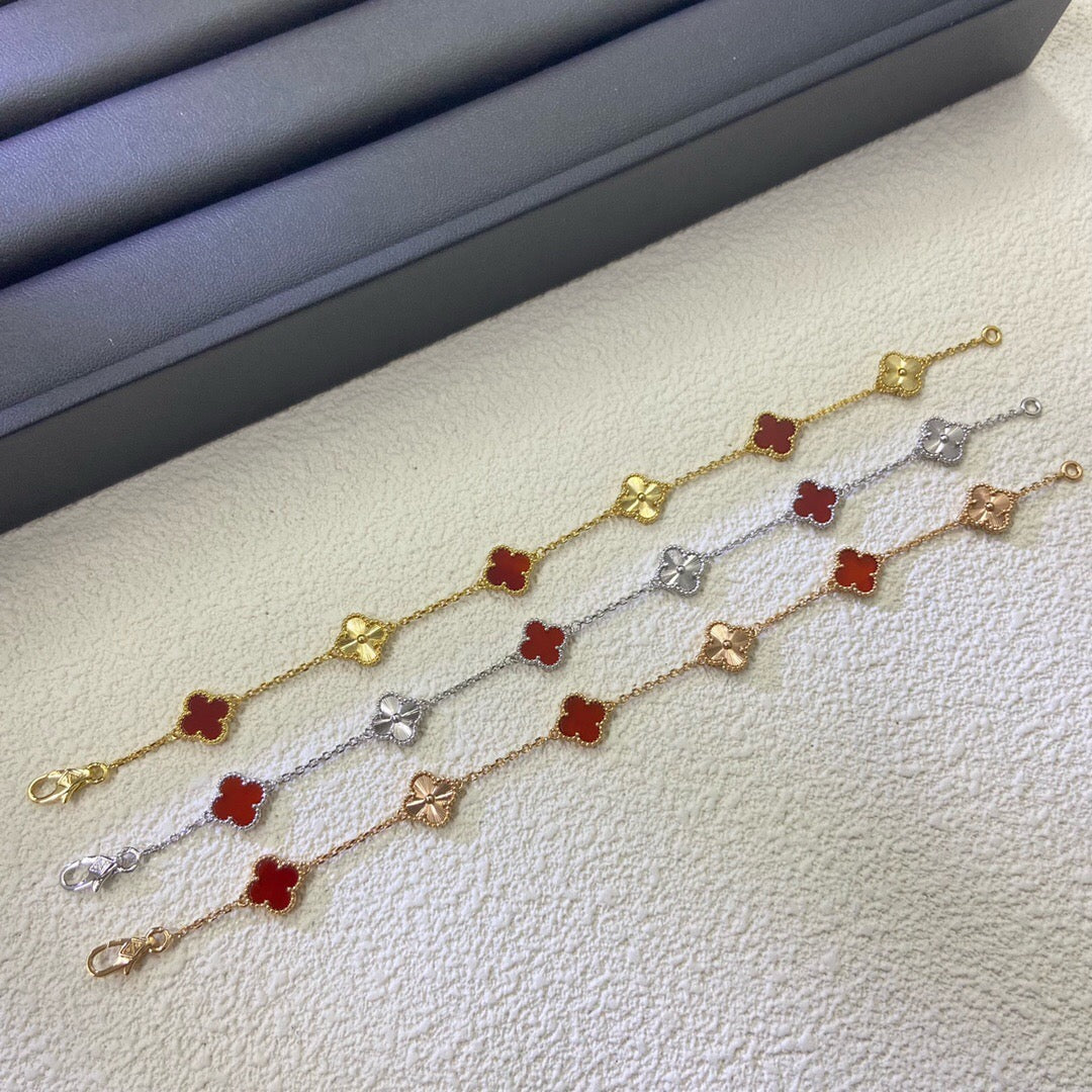 [Top&on]CLOVER 6 MOTIF RED AGATE LASER BRACELET