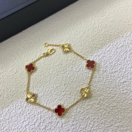 [Top&on]CLOVER 6 MOTIF RED AGATE LASER BRACELET