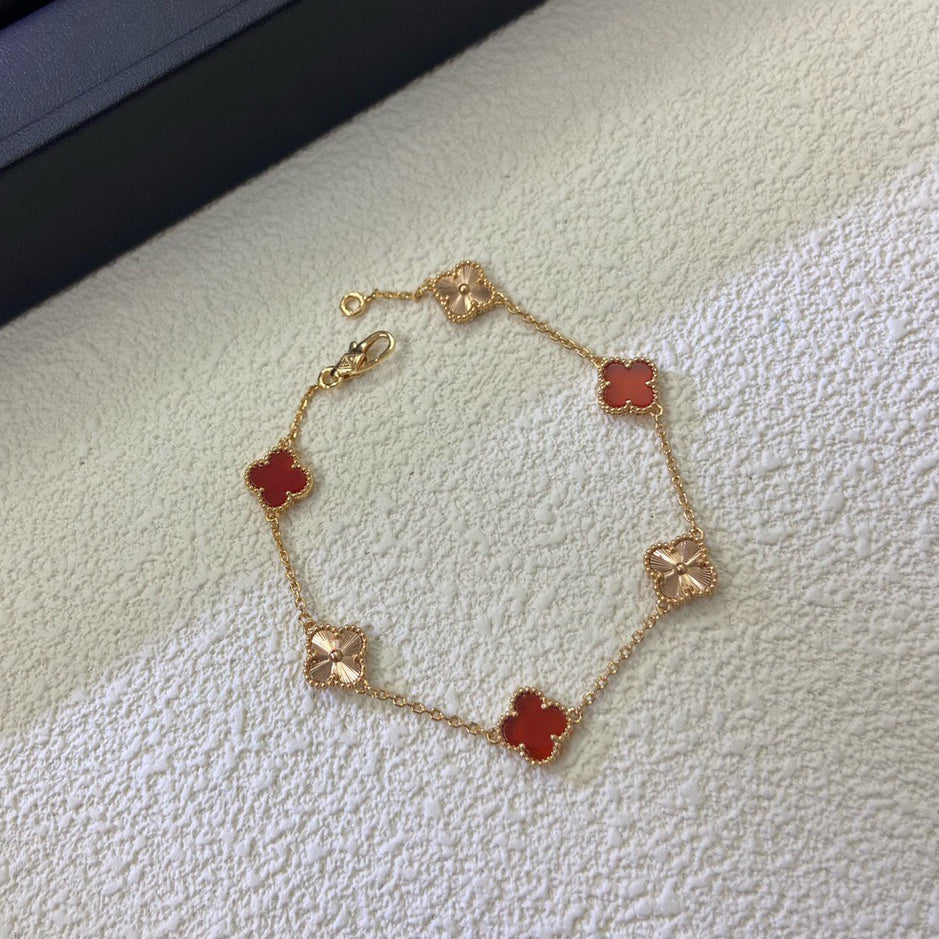 [Top&on]CLOVER 6 MOTIF RED AGATE LASER BRACELET