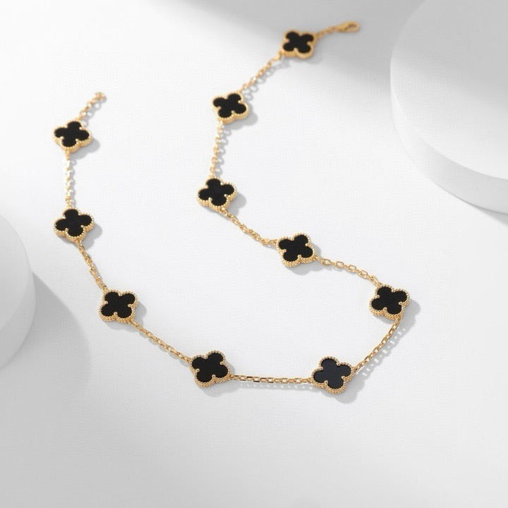 [LuxJewelry]CLOVER 10 MOTIFS ONYX NECKLACE