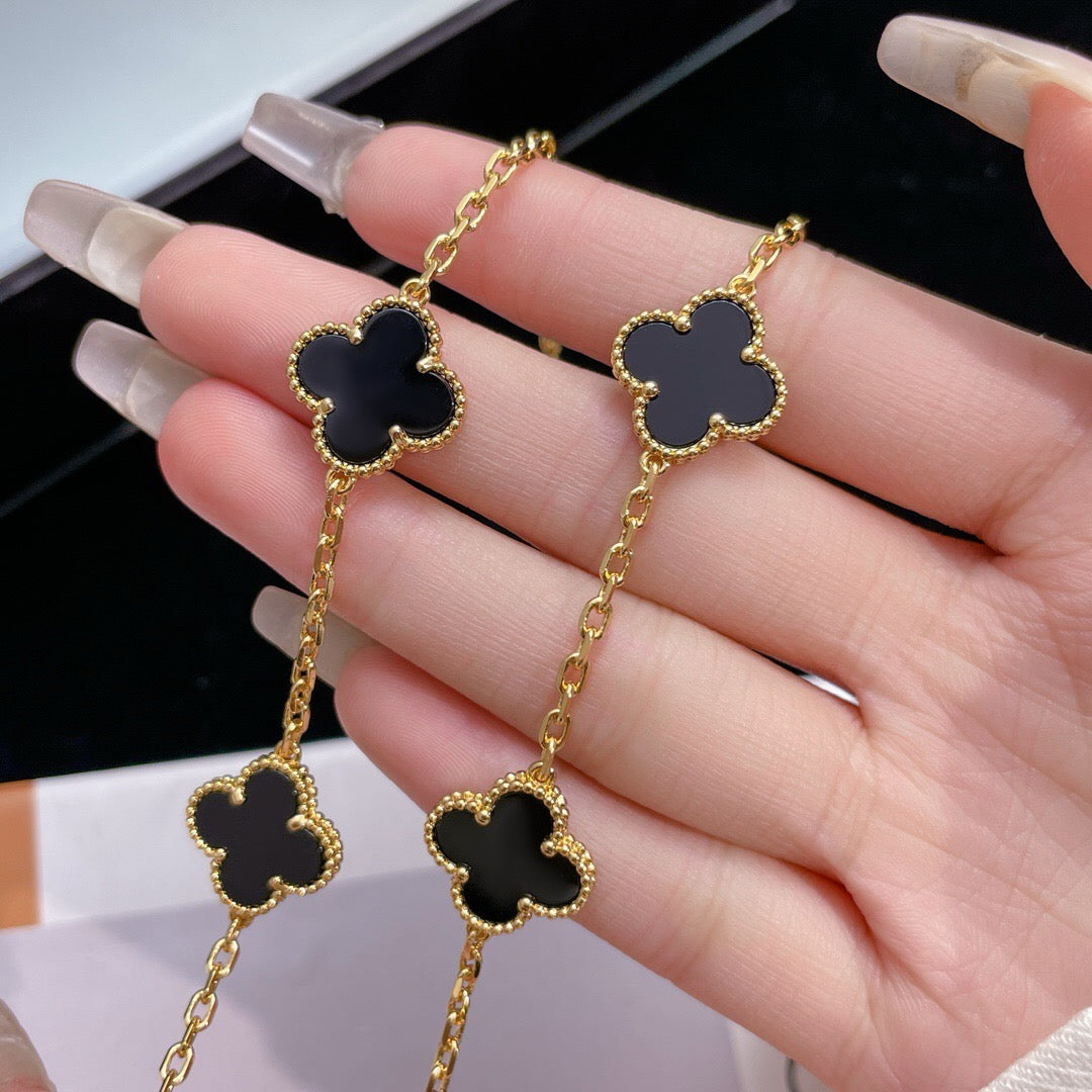 [LuxJewelry]CLOVER 10 MOTIFS ONYX NECKLACE
