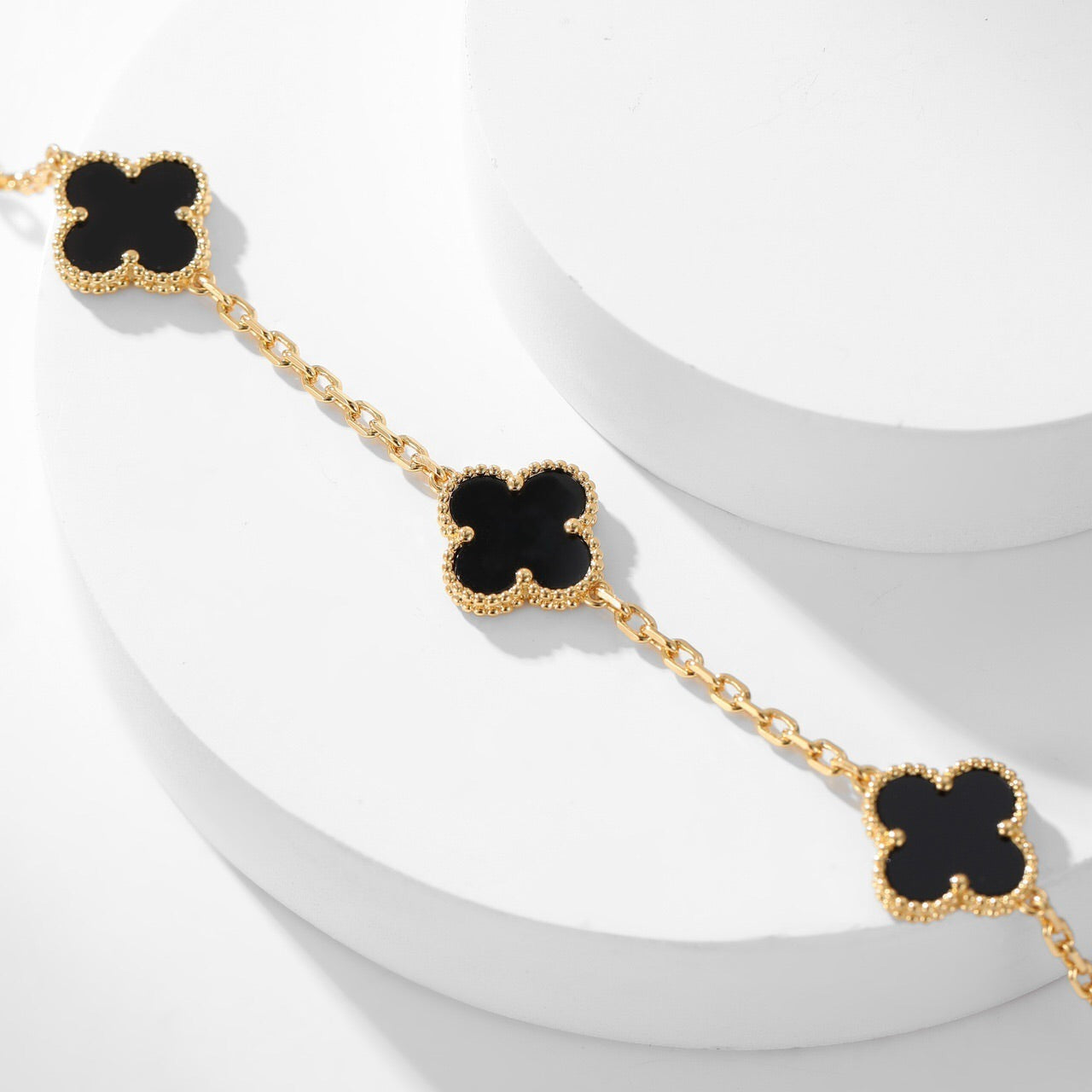 [LuxJewelry]CLOVER 10 MOTIFS ONYX NECKLACE