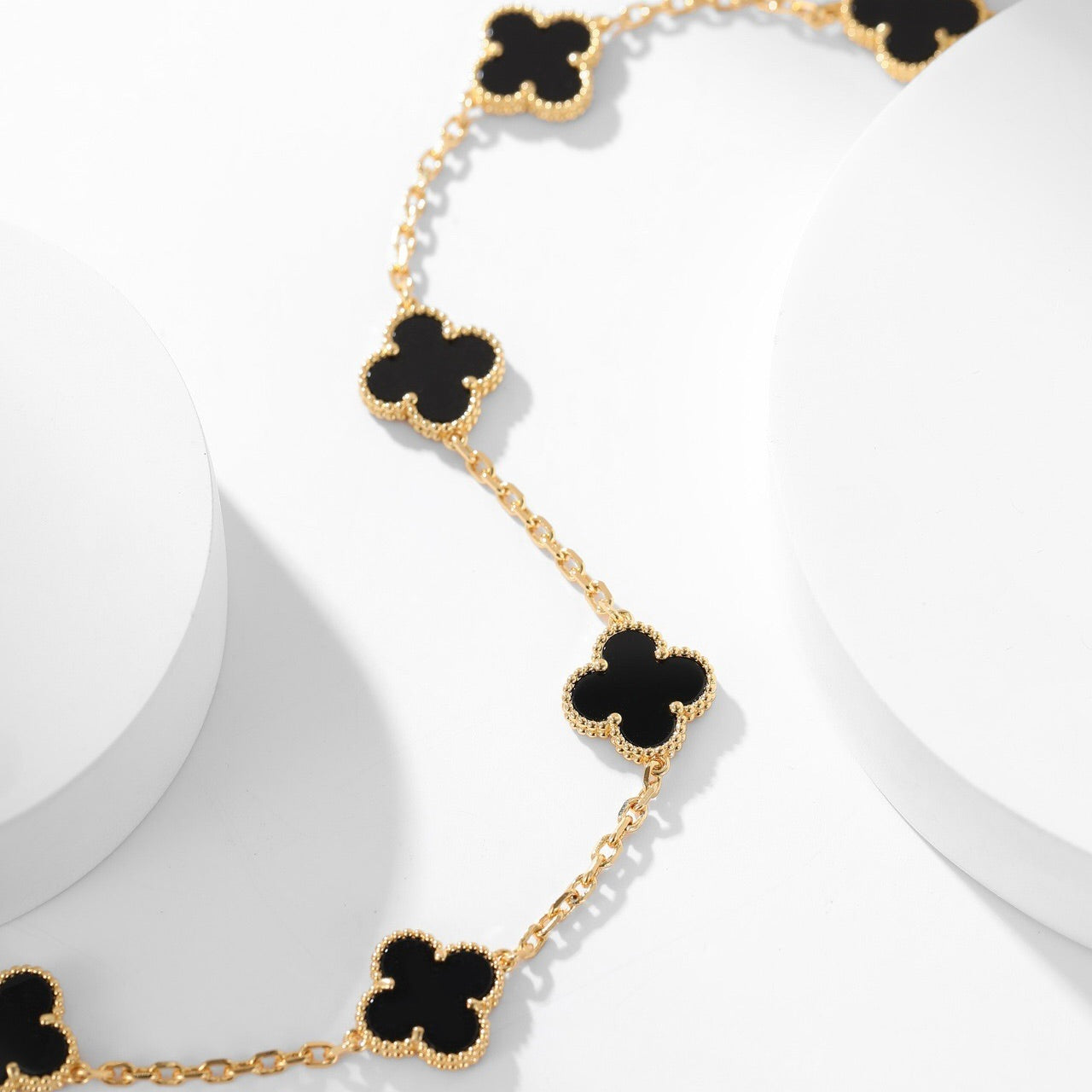[LuxJewelry]CLOVER 10 MOTIFS ONYX NECKLACE