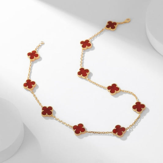 [LuxJewelry]CLOVER 10 MOTIFS CARNELIAN NECKLACE