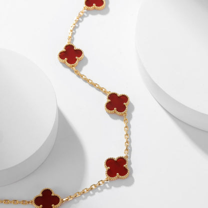 [LuxJewelry]CLOVER 10 MOTIFS CARNELIAN NECKLACE