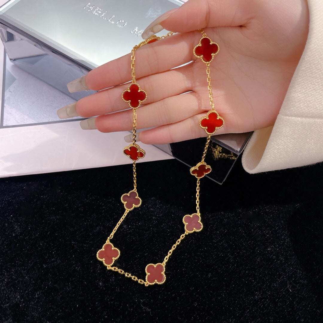 [LuxJewelry]CLOVER 10 MOTIFS CARNELIAN NECKLACE