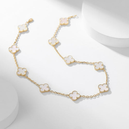 [LuxJewelry]CLOVER 10 MOTIFS WHITE MOTHER OF PEARL NECKLACE