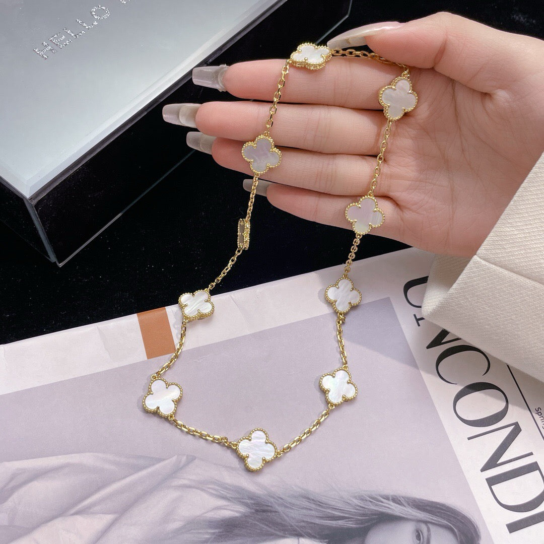 [LuxJewelry]CLOVER 10 MOTIFS WHITE MOTHER OF PEARL NECKLACE