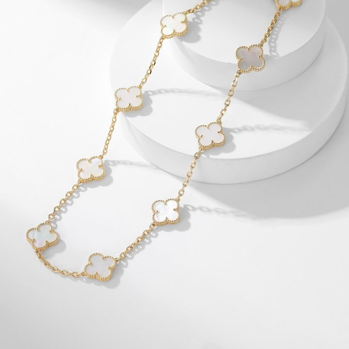 [LuxJewelry]CLOVER 10 MOTIFS WHITE MOTHER OF PEARL NECKLACE