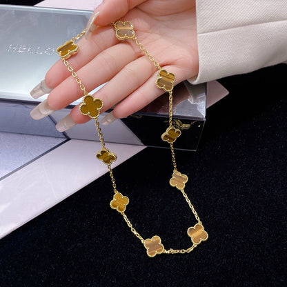 [LuxJewelry]CLOVER 10 MOTIFS TIGER EYE NECKLACE