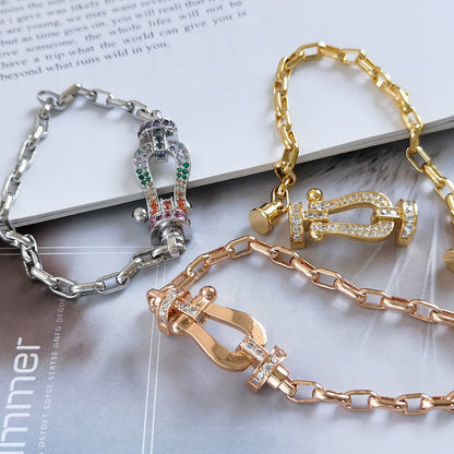 [LuxJewelry]FORCE LARGE HORSESHOE CLASP  METAL BRACELET