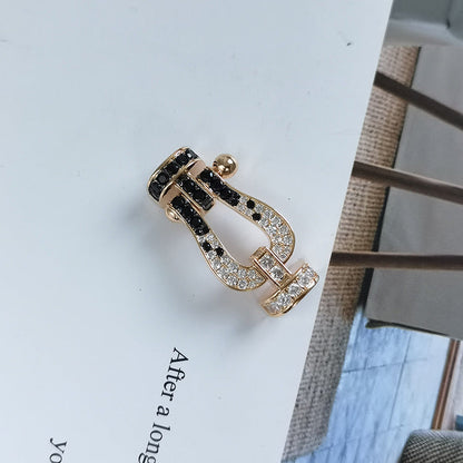 [LuxJewelry]FORCE LARGE HORSESHOE BLACK WHITE DIAMOND BRACELET SILVER