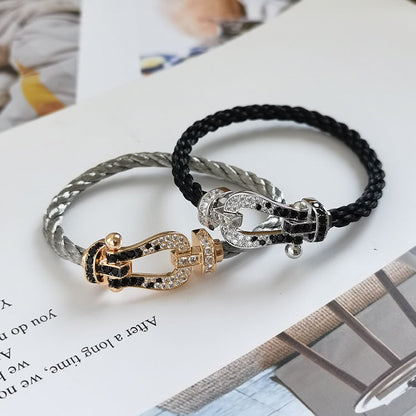 [LuxJewelry]FORCE LARGE HORSESHOE BLACK WHITE DIAMOND BRACELET SILVER