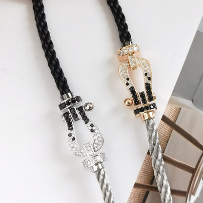 [LuxJewelry]FORCE LARGE HORSESHOE BLACK WHITE DIAMOND BRACELET SILVER