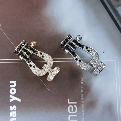 [LuxJewelry]FORCE LARGE HORSESHOE BLACK WHITE DIAMOND BRACELET ROSE GOLD