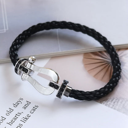 [LuxJewelry]FORCE LARGE HORSESHOE BLACK DIAMOND BRACELET SILVER