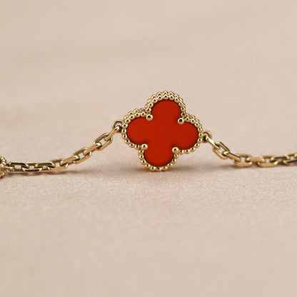 [LuxJewelry]CLOVER 5 MOTIFS RED AGATE  BRACELET