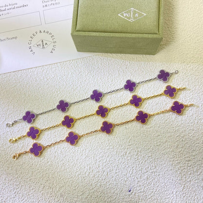 [LuxJewelry]CLOVER  5 MOTIFS  PURPLE VIOLET BRACELET