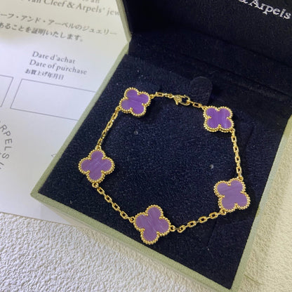[LuxJewelry]CLOVER  5 MOTIFS  PURPLE VIOLET BRACELET
