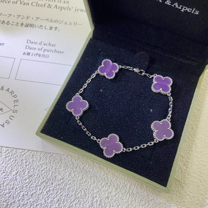 [LuxJewelry]CLOVER  5 MOTIFS  PURPLE VIOLET BRACELET