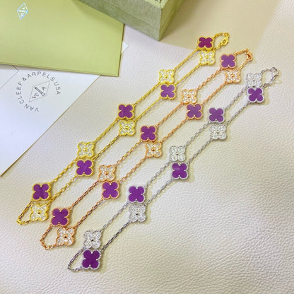 [LuxJewelry]CLOVER 10 MOTIFS  PURPLE VIOLET DIAMOND NECKLACE